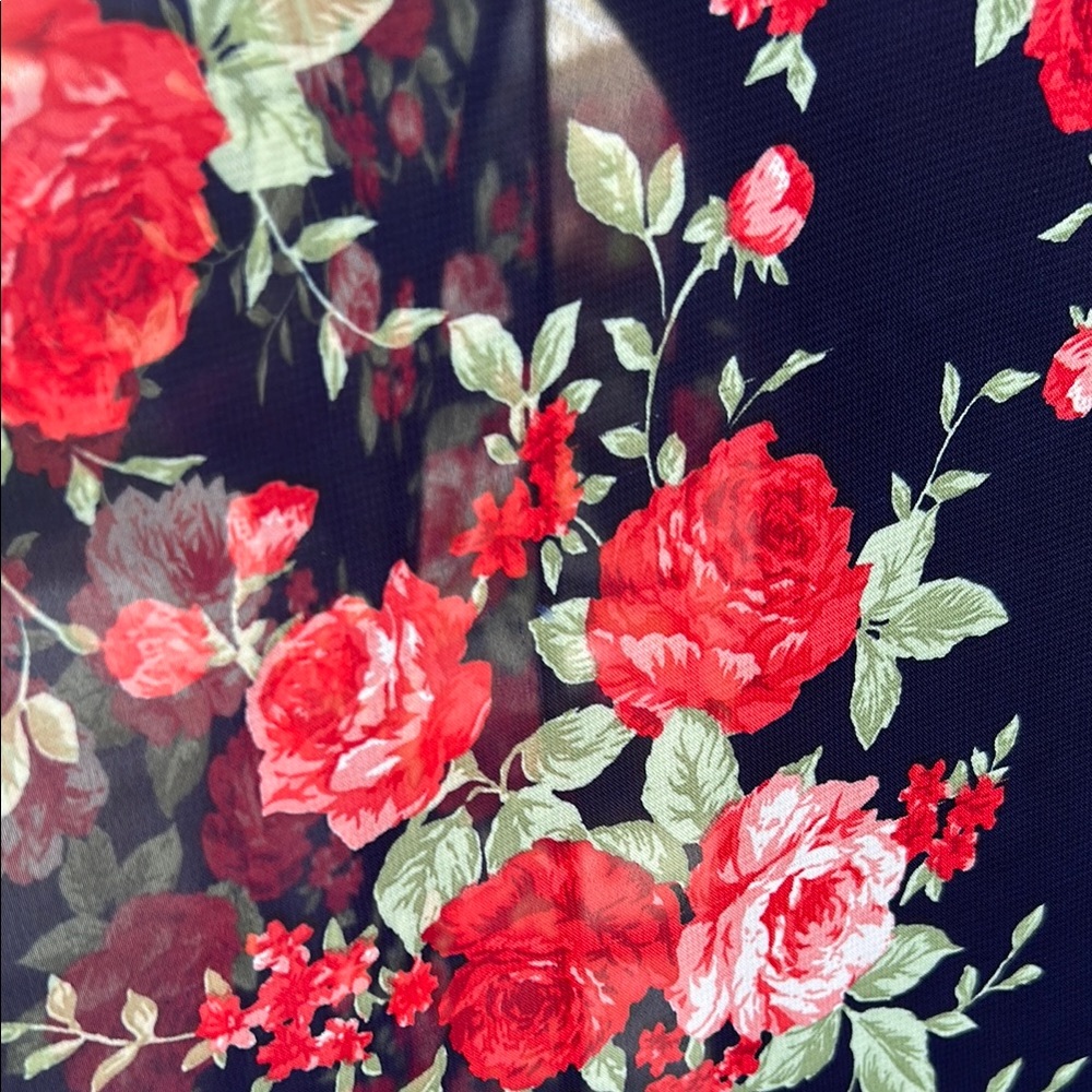 Floral Sheer Kimono Jacket - Red and Black - Picture 9 of 9